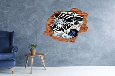 Autocollant à effet 3d trou Papillons dans une composition colorée