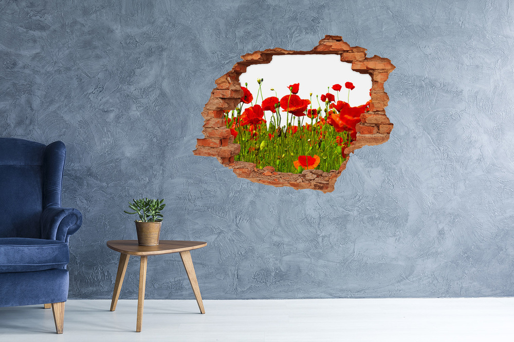 Sticker mural effet trou Coquelicots de terrain brique