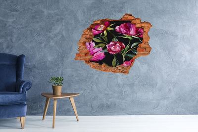 Sticker trou dans le mur Pivoines roses brique