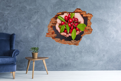 Sticker mural effet trou Des cerises rouges dans les mains