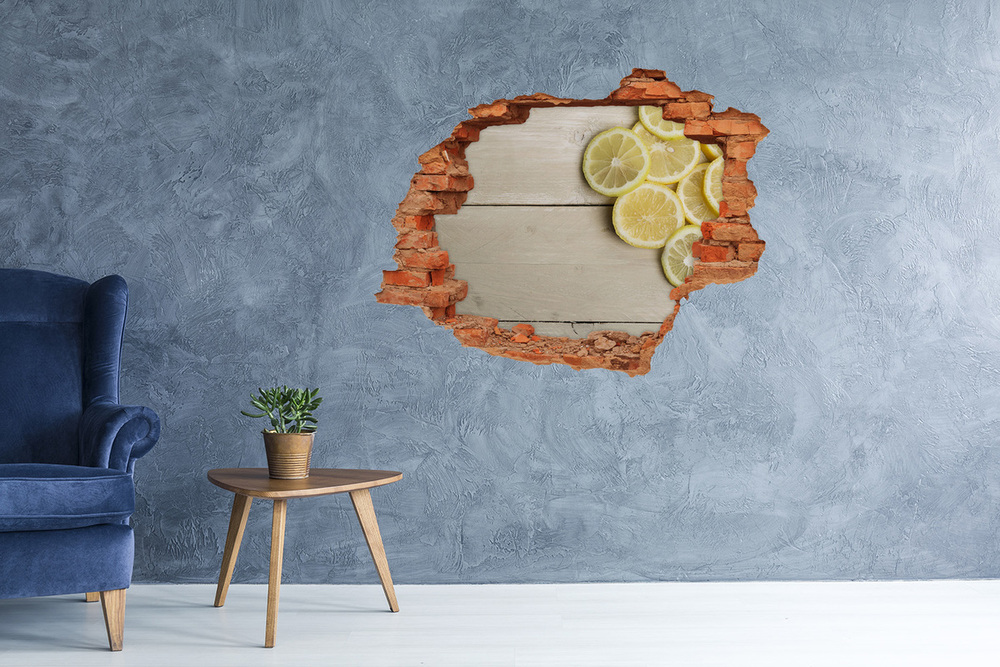 Autocollant mural trou Citrons de bois brique