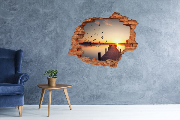 Sticker trou dans le mur Coucher de soleil sur le lac