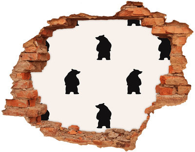 Sticker mural effet trou Des ours noirs contre un mur en ruine