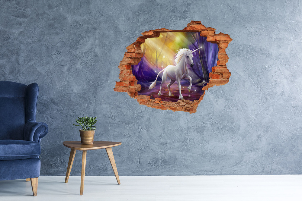 Autocollant mural trou Licorne brique