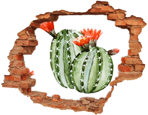 Sticker mural effet trou Un cactus avec une fleur dans un trou dans le mur