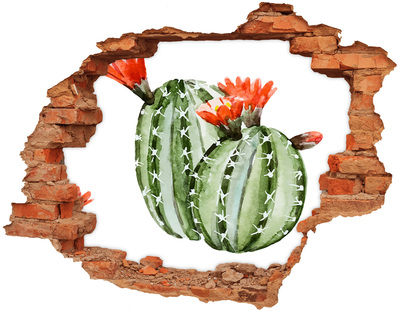 Sticker mural effet trou Un cactus avec une fleur dans un trou dans le mur