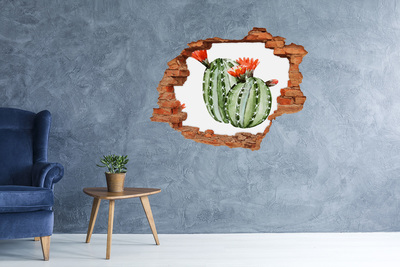 Sticker mural effet trou Un cactus avec une fleur dans un trou dans le mur
