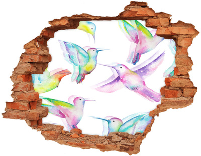 Sticker trou dans le mur Des colibris colorés dans un trou dans le mur