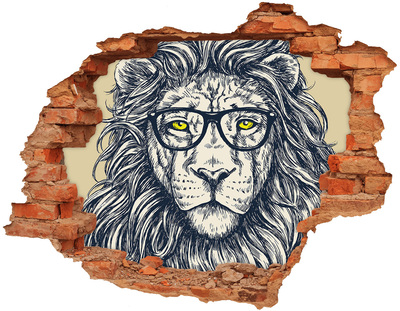 Sticker mural effet trou Lion avec des lunettes