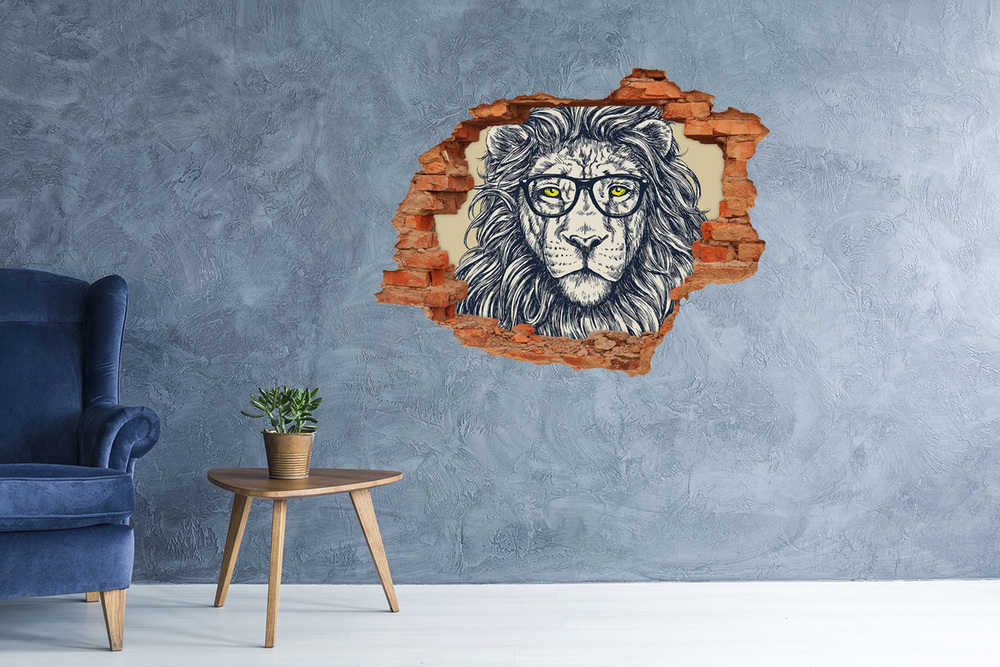 Sticker mural effet trou Lion hipster brique