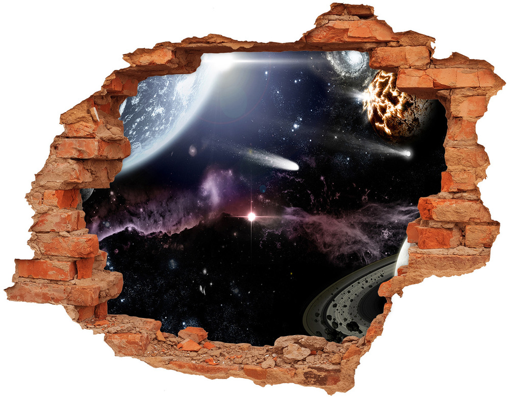 Sticker mural effet trou Galaxie brique