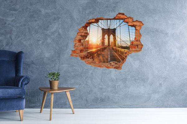 Autocollant à effet 3d trou Le pont de Brooklyn au coucher du soleil