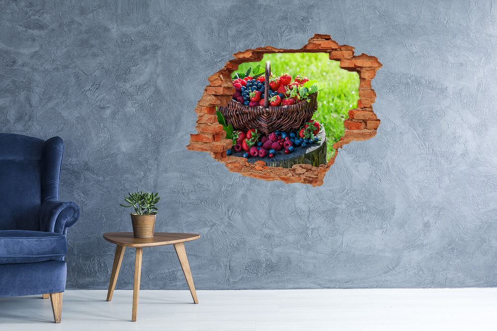 Sticker trou dans le mur Panier de fruits forestiers brique