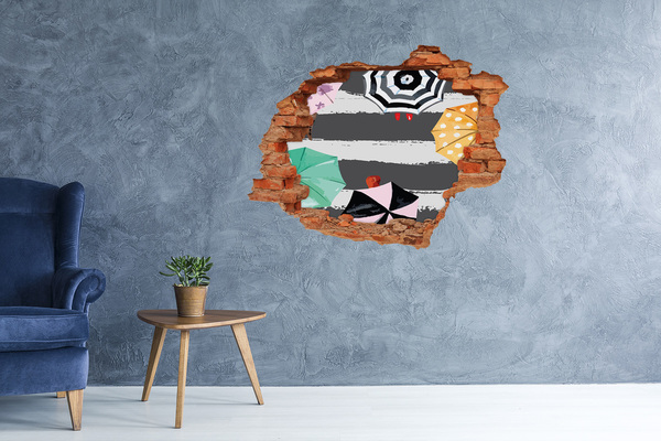 Autocollant mural trou Plage mystérieuse avec parasols