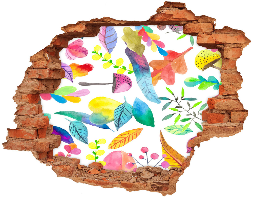 Sticker trou dans le mur Motif floral feuilles brique