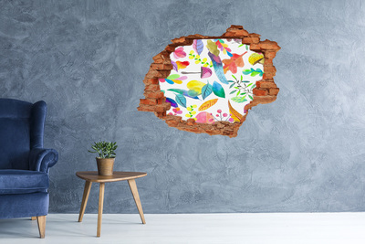 Sticker trou dans le mur Motif floral feuilles brique