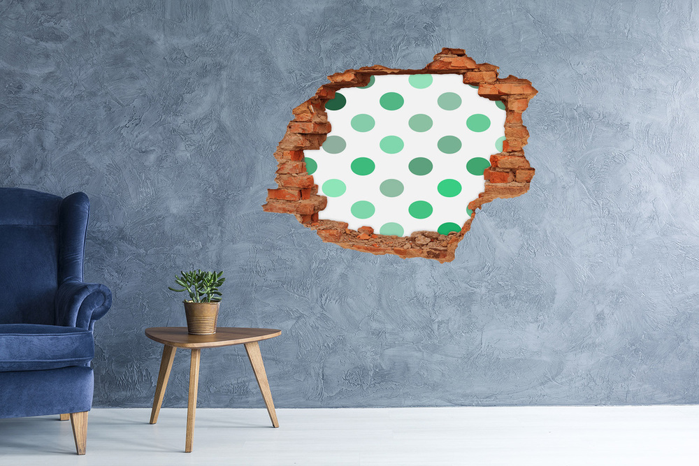 Sticker mural effet trou Points verts brique