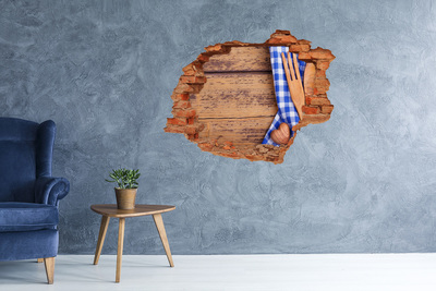 Sticker mural effet trou Couverts en bois brique