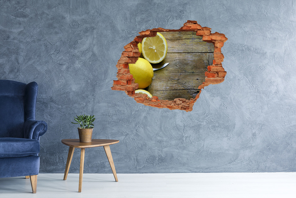 Sticker trou dans le mur Citrons sur bois brique