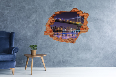 Sticker mural effet trou Le pont la nuit