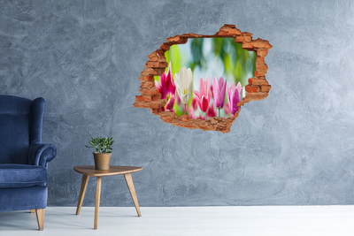 Sticker mural effet trou Tulipes brique