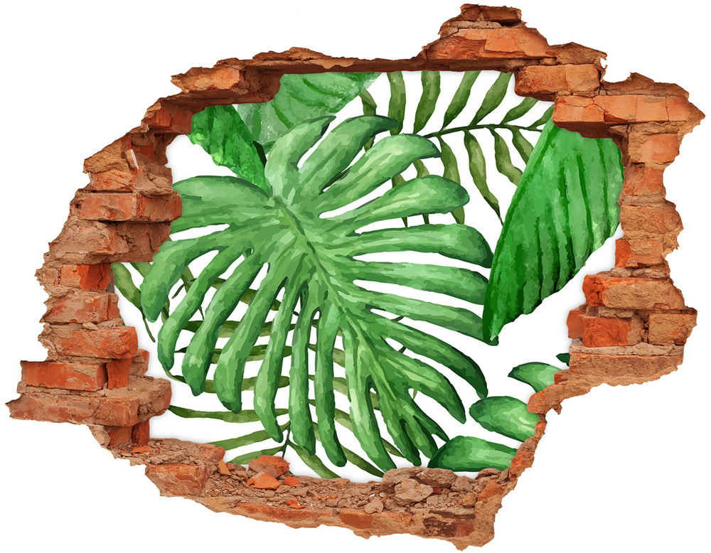 Sticker mural effet trou Feuilles de monstera brique