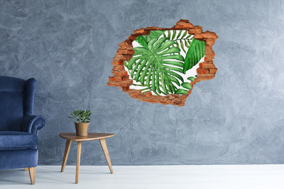 Sticker mural effet trou Feuilles de monstera brique