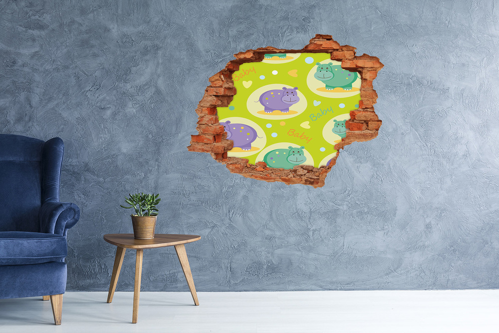 Sticker mural effet trou Hippopotame brique