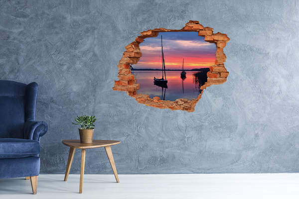 Sticker trou dans le mur Coucher de soleil sur le lac