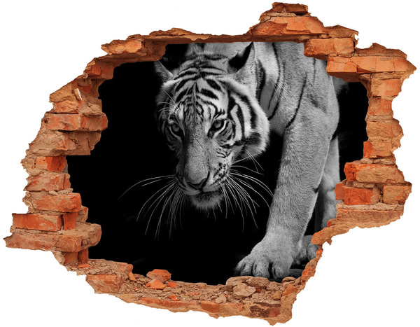 Autocollant à effet 3d trou Tigre dans un trou dans le mur