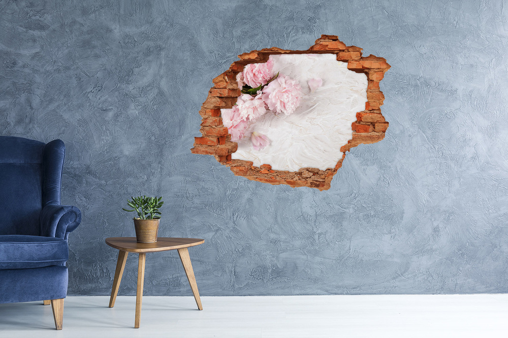 Sticker trou dans le mur Pivoines fleurs brique