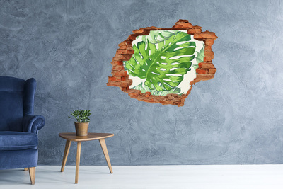 Sticker trou dans le mur Feuilles tropicales brique