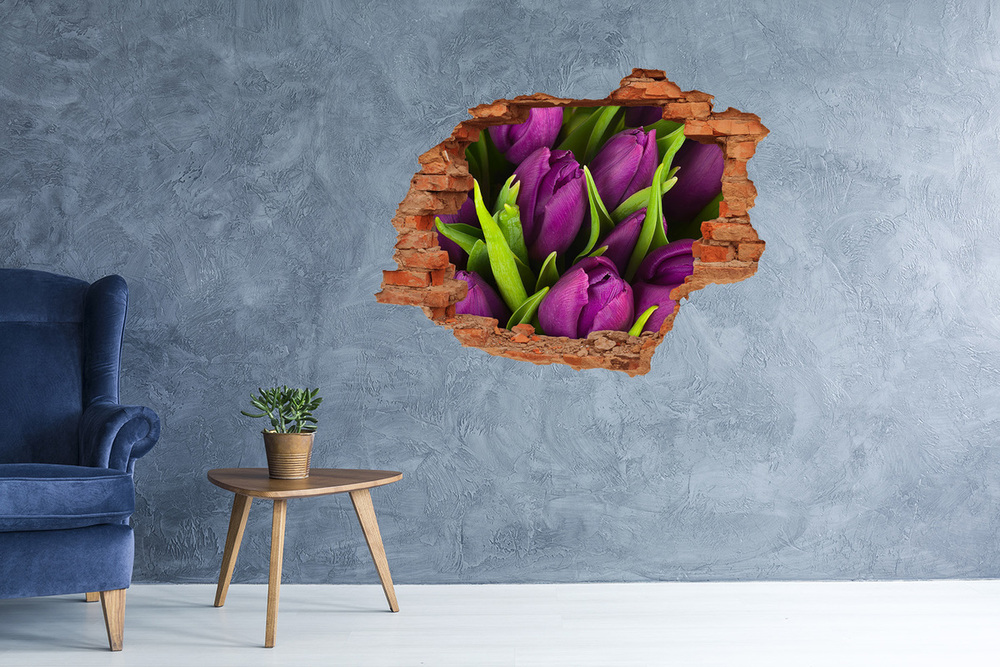 Autocollant mural trou Tulipes violettes brique