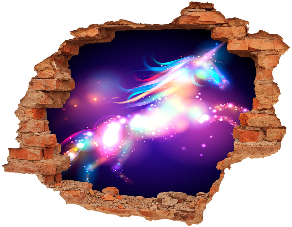 Sticker mural effet trou Licorne brique