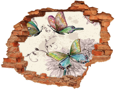 Sticker trou dans le mur Papillons et fleurs brique