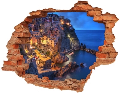 Sticker mural effet trou Manarola Italie brique