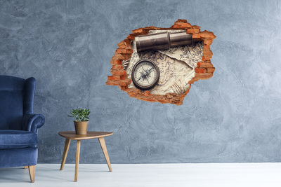 Sticker trou dans le mur Carte ancienne avec boussole