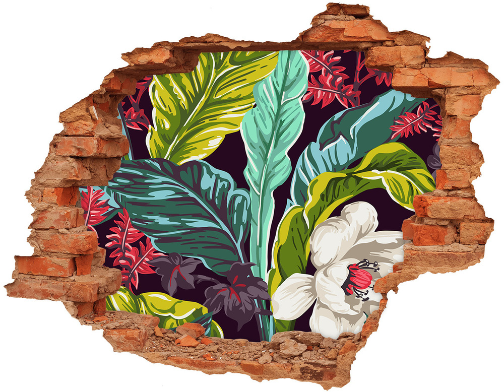 Sticker trou dans le mur Fleurs tropicales brique