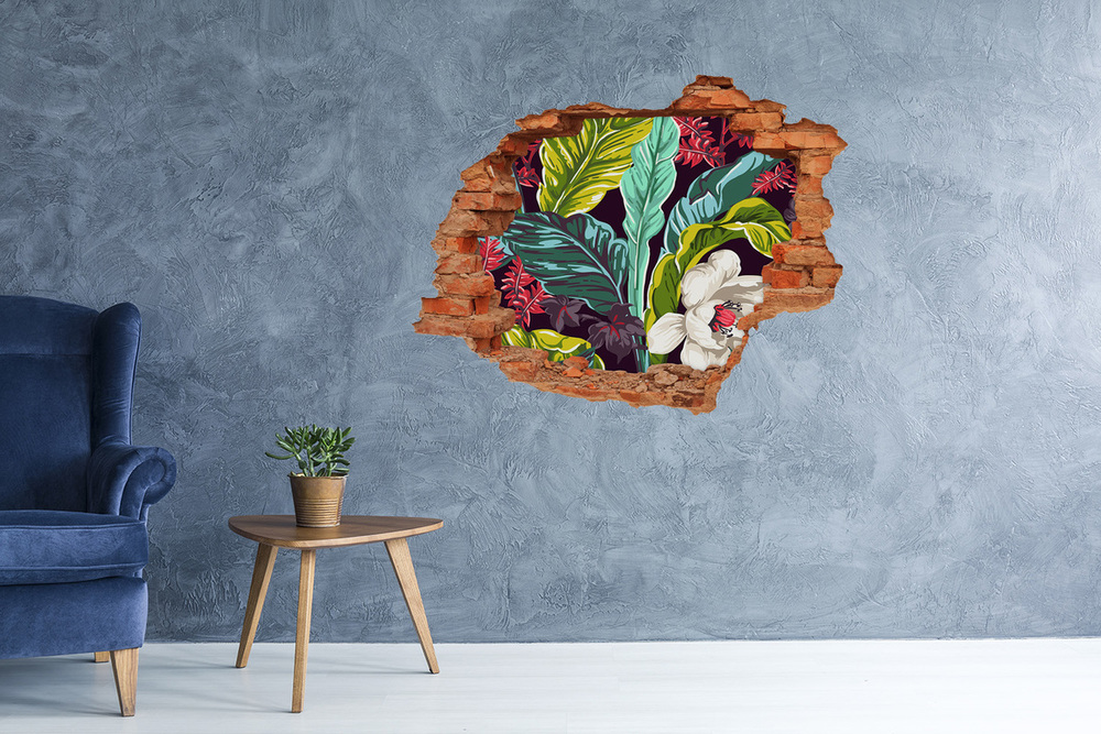 Sticker trou dans le mur Fleurs tropicales brique