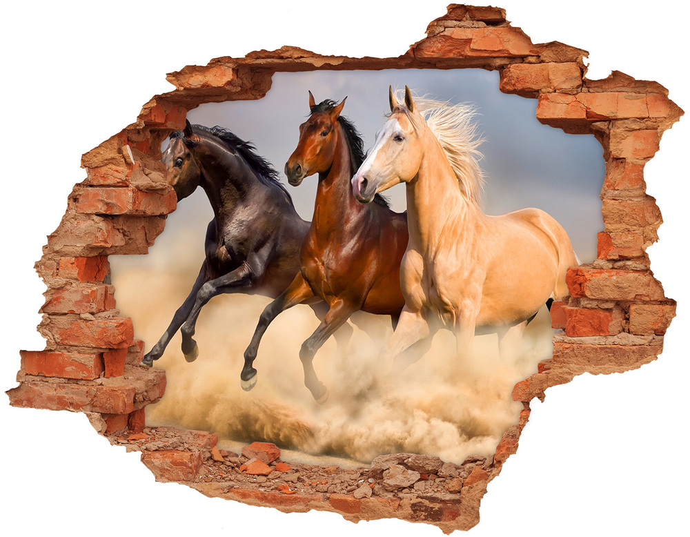 Sticker mural effet trou Chevaux au galop brique