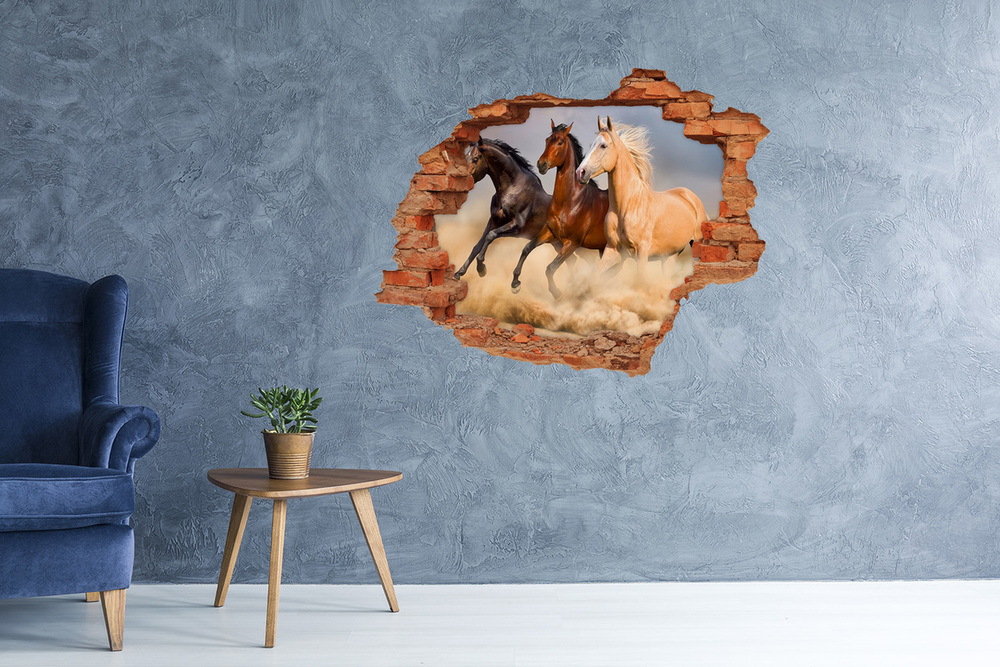 Sticker mural effet trou Chevaux au galop brique