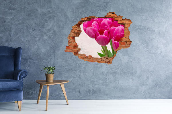 Autocollant mural trou Fleurs de couleur rose
