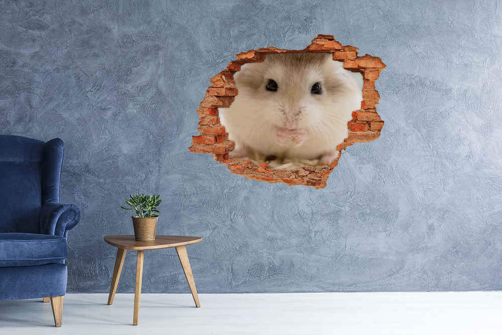 Sticker mural effet trou Hamster brique