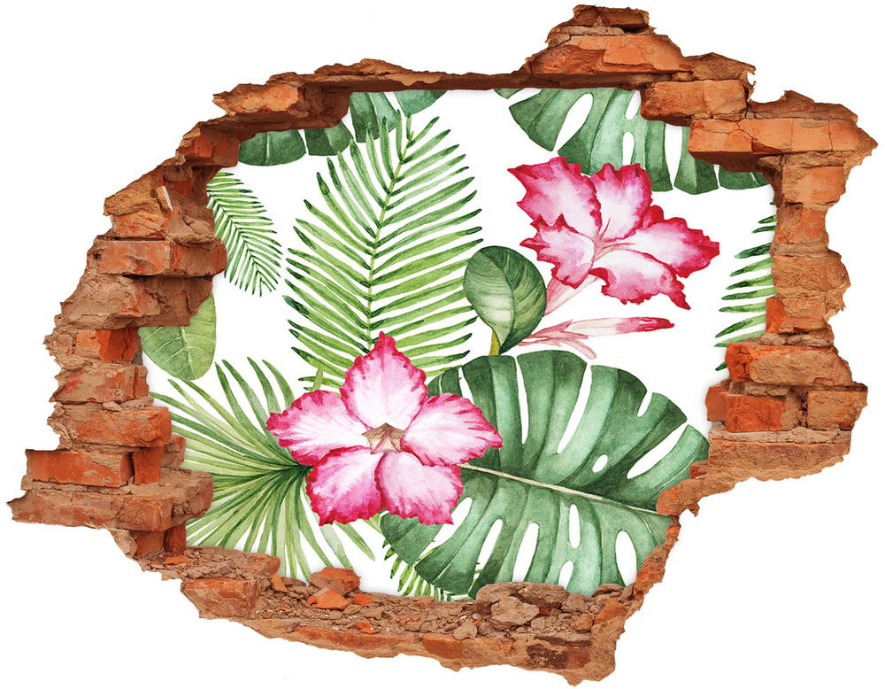 Autocollant mural trou Fleurs tropicales brique