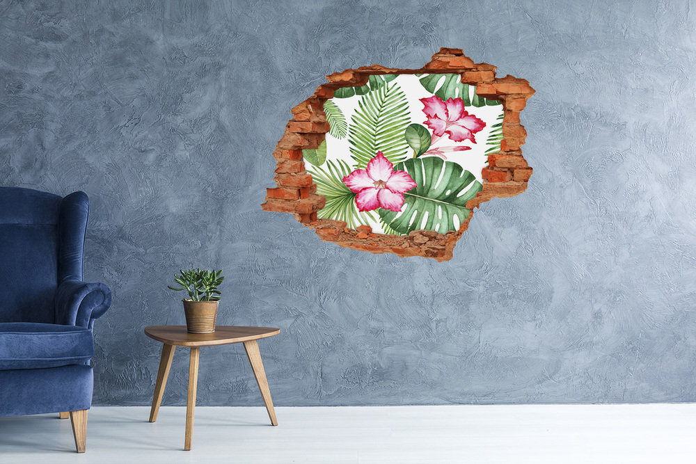 Autocollant mural trou Fleurs tropicales brique