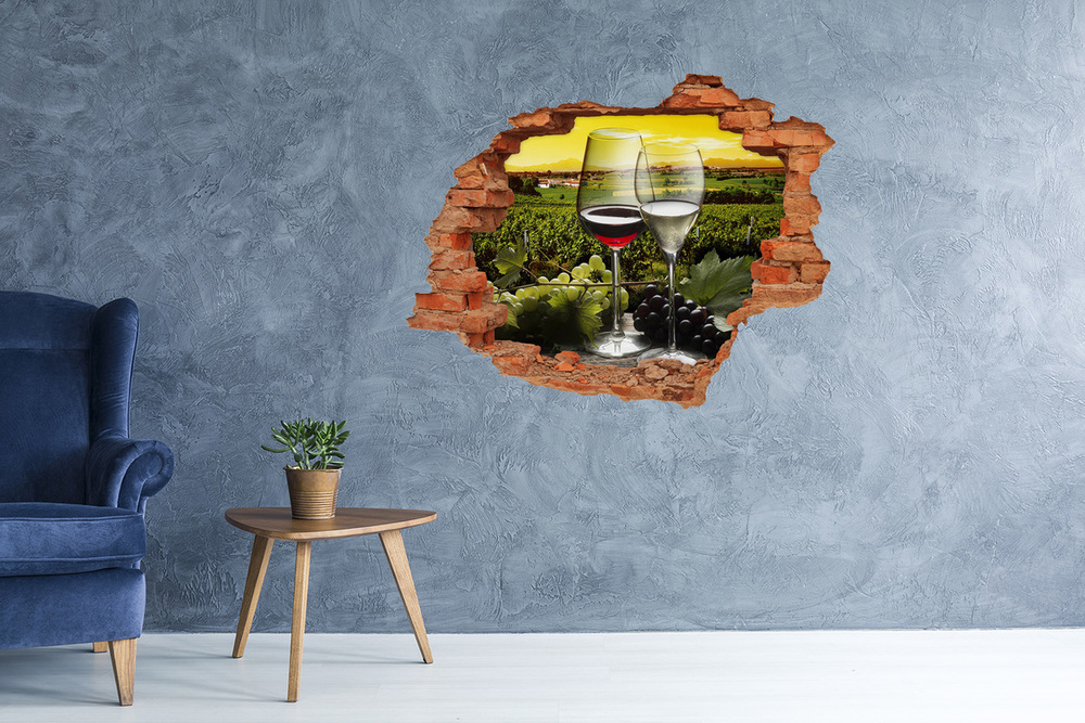 Sticker mural effet trou Vin et raisin brique