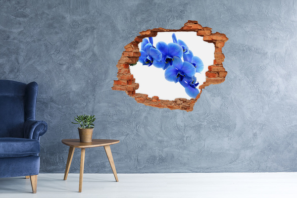 Sticker mural effet trou Orchidée bleue brique