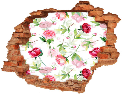 Sticker mural effet trou Pivoines roses brique