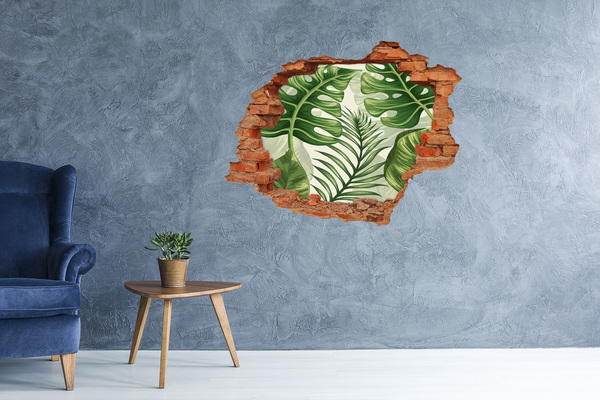 Sticker mural effet trou Feuilles tropicales brique