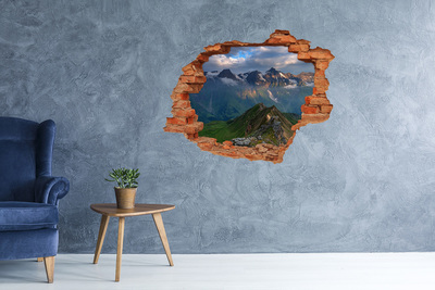 Autocollant à effet 3d trou Paysage montagneux derrière le trou dans le mur